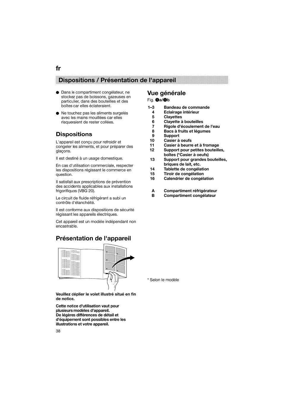 Dispositions / présentation de l'appareil, Dispositions, Vue générale | Présentation de l'appareil, Fr dispositions / présentation de l'appareil | Bosch KGV36610 User Manual | Page 38 / 141