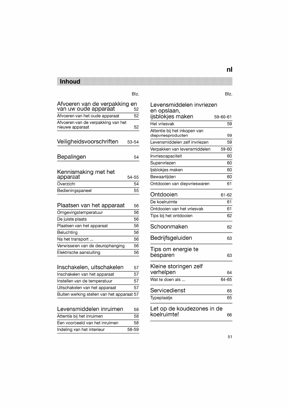 Inhoud, Inhoud nl | Bosch KGV36610 User Manual | Page 51 / 141