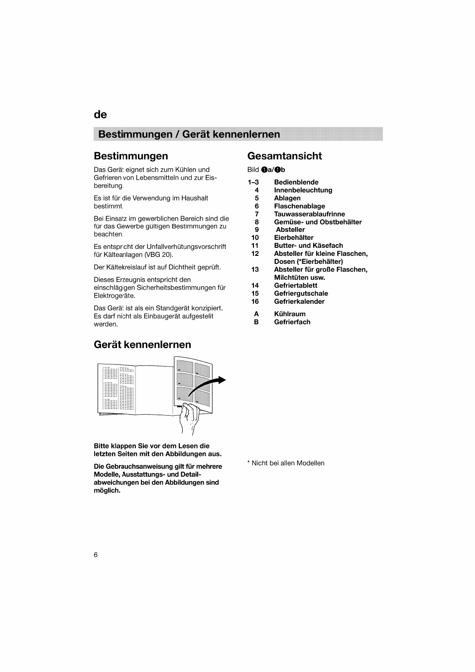 Bestimmungen, Gesamtansicht, Gerät kennenlernen | De bestimmungen / gerät kennenlernen bestimmungen | Bosch KGV36610 User Manual | Page 6 / 141