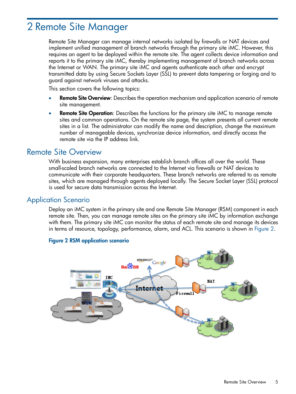 2 remote site manager, Remote site overview, Application scenario | HP Intelligent Management Center Licenses User Manual | Page 5 / 18