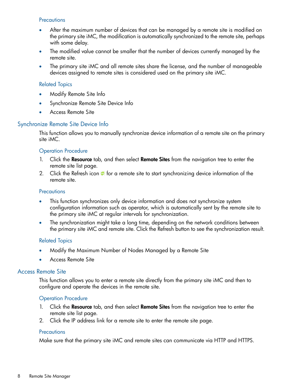 Synchronize remote site device info, Access remote site | HP Intelligent Management Center Licenses User Manual | Page 8 / 18