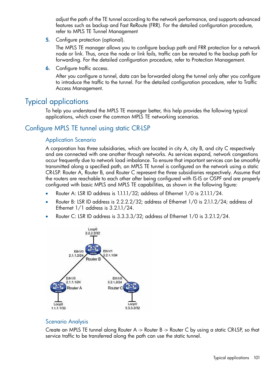 Typical applications, Configure mpls te tunnel using static cr-lsp | HP Intelligent Management Center Licenses User Manual | Page 101 / 140