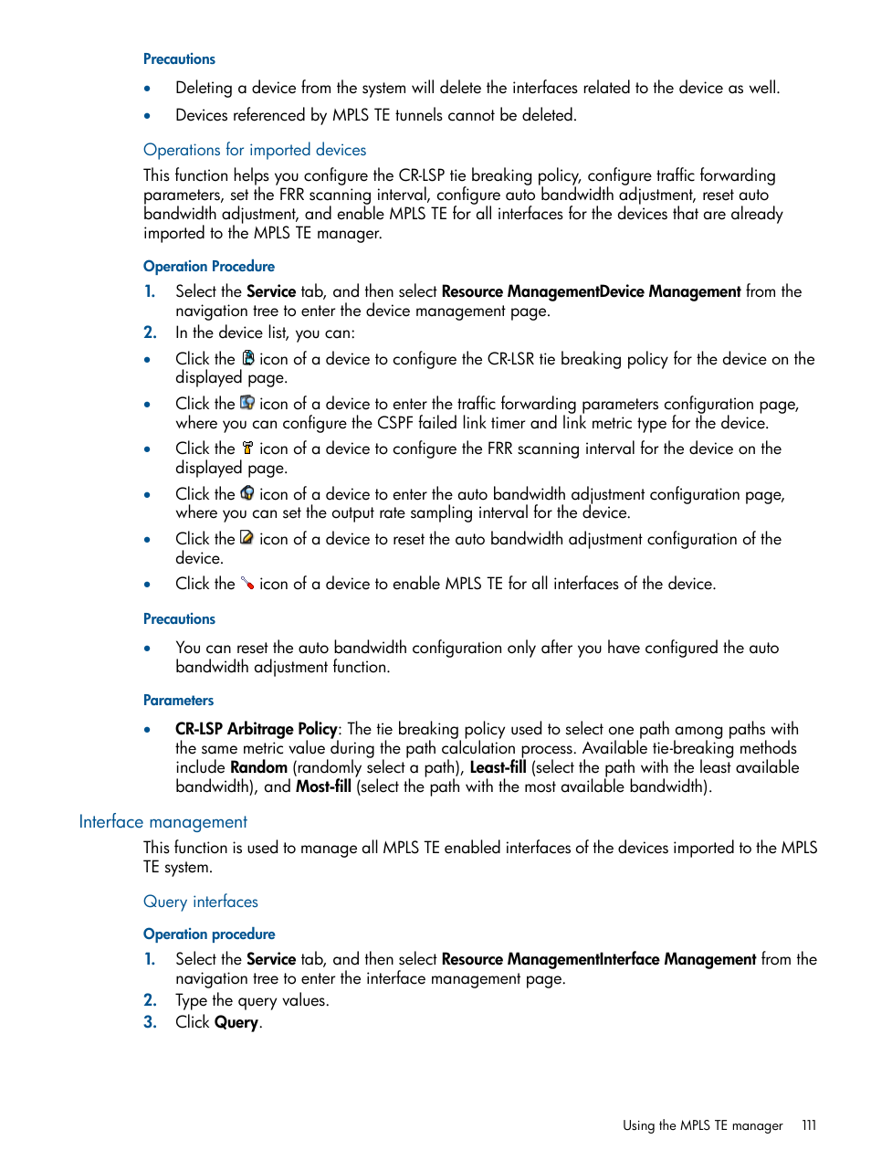 Operations for imported devices, Interface management, Query interfaces | HP Intelligent Management Center Licenses User Manual | Page 111 / 140