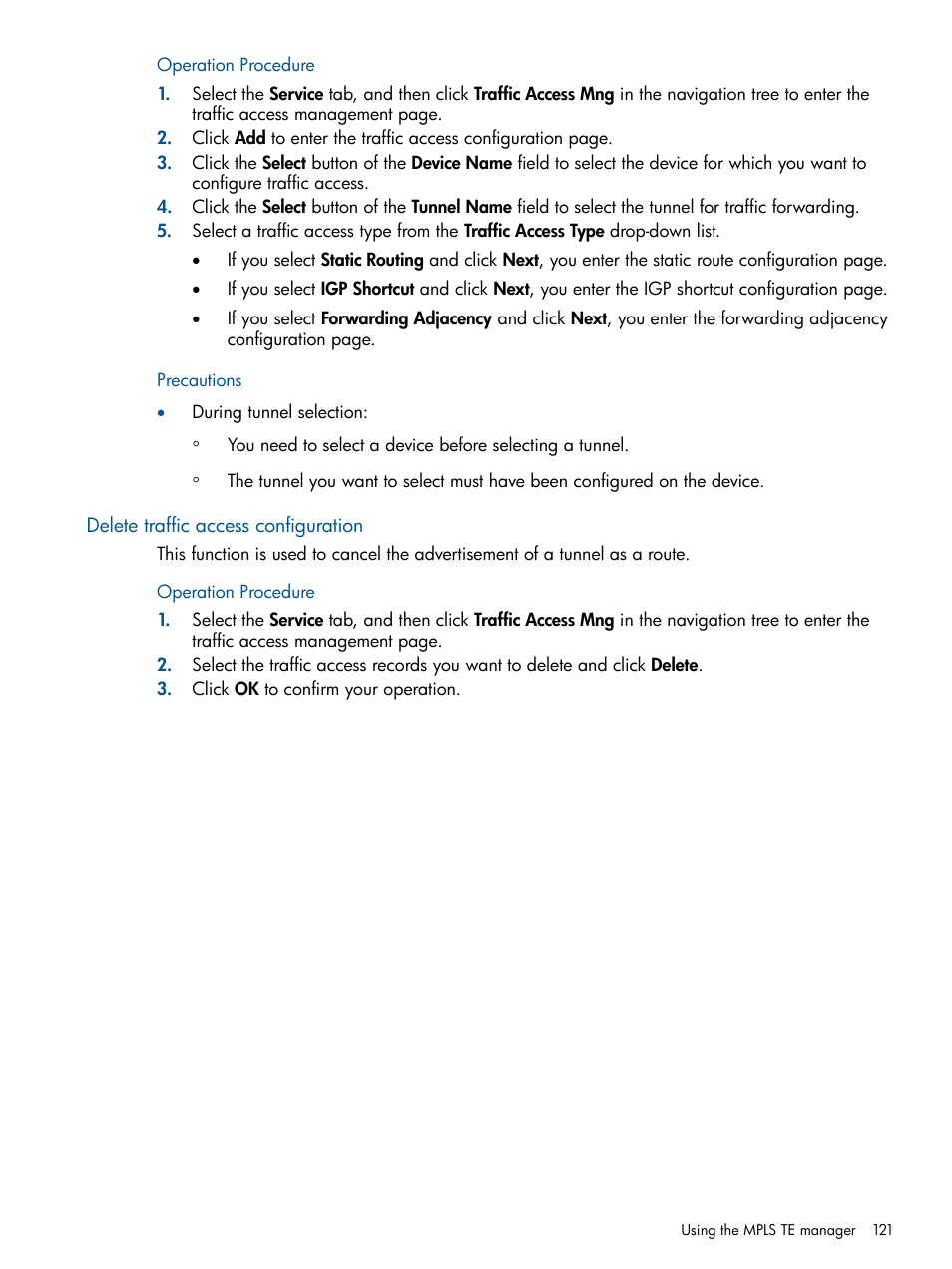 Delete traffic access configuration | HP Intelligent Management Center Licenses User Manual | Page 121 / 140