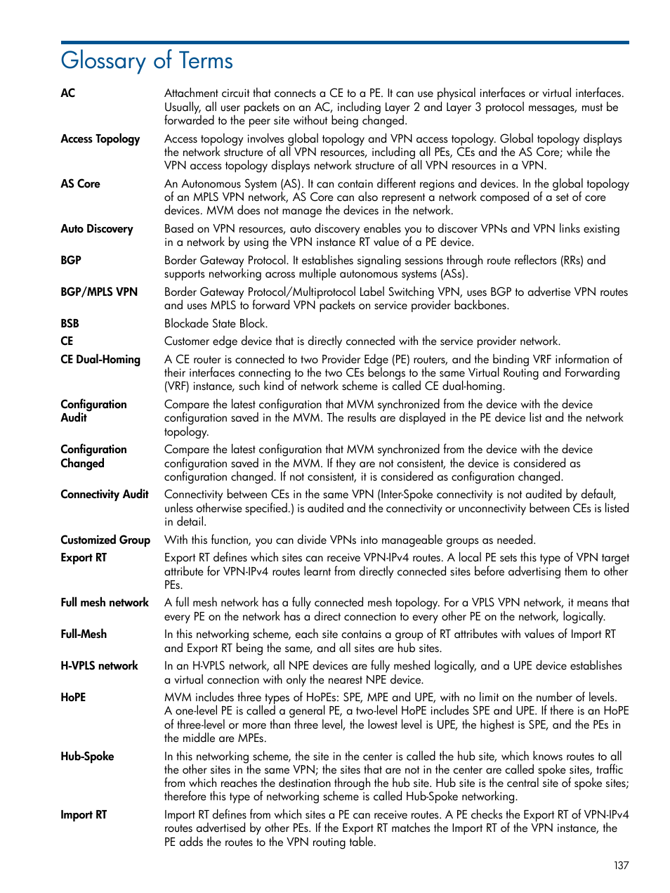 Glossary of terms | HP Intelligent Management Center Licenses User Manual | Page 137 / 140