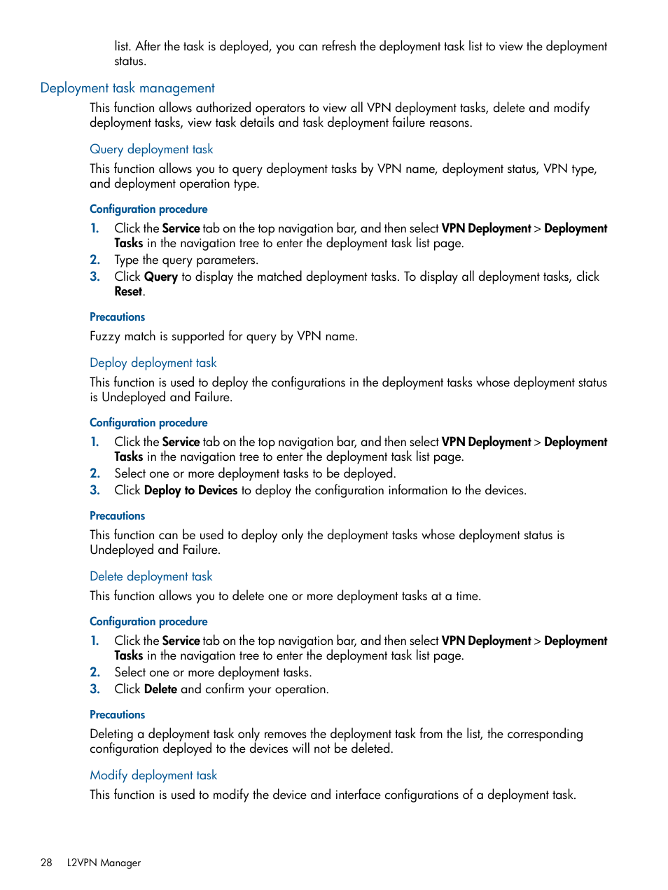 Deployment task management, Query deployment task, Deploy deployment task | Delete deployment task, Modify deployment task | HP Intelligent Management Center Licenses User Manual | Page 28 / 140