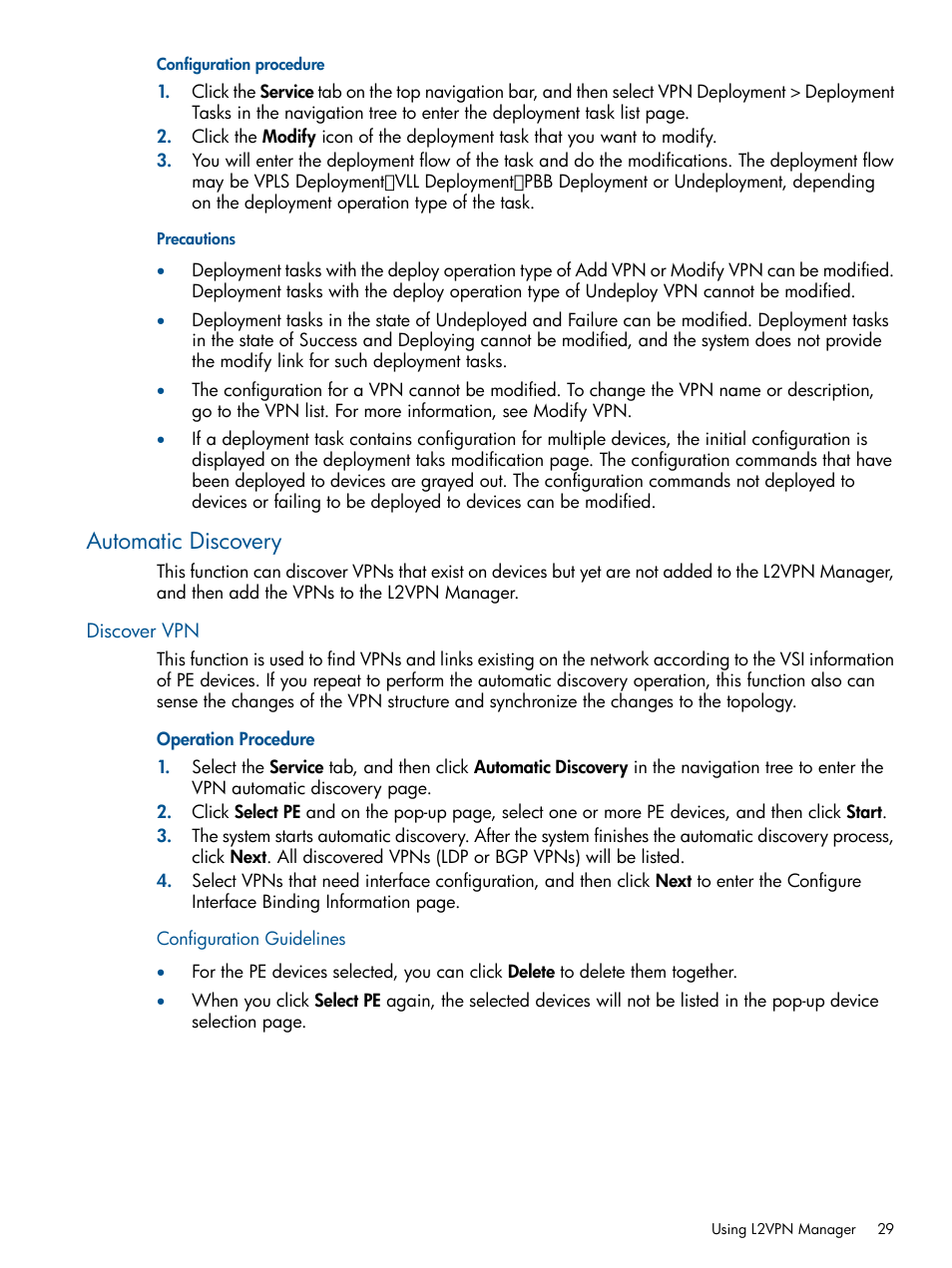 Automatic discovery, Discover vpn | HP Intelligent Management Center Licenses User Manual | Page 29 / 140