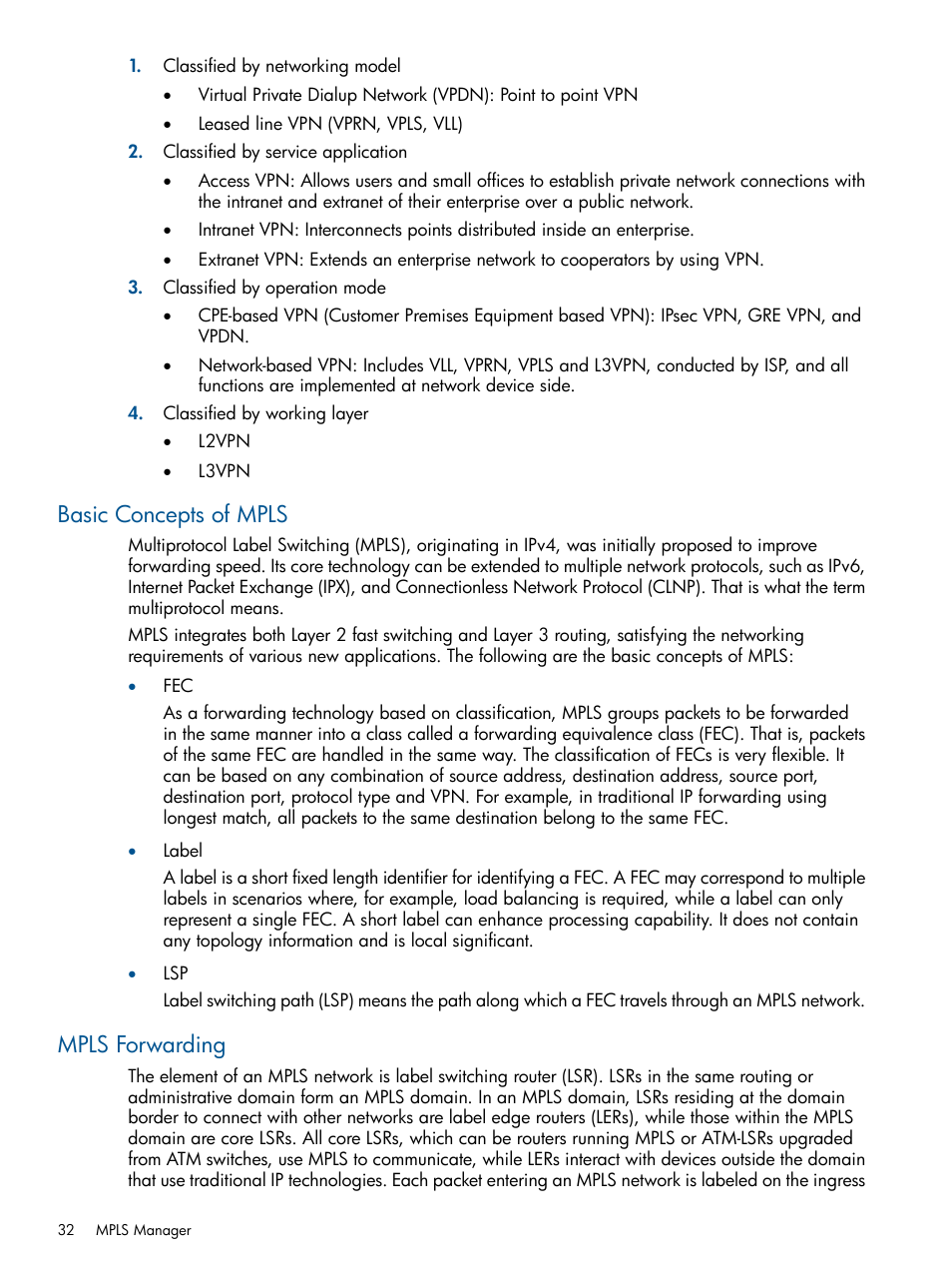 Basic concepts of mpls, Mpls forwarding, Basic concepts of mpls mpls forwarding | HP Intelligent Management Center Licenses User Manual | Page 32 / 140