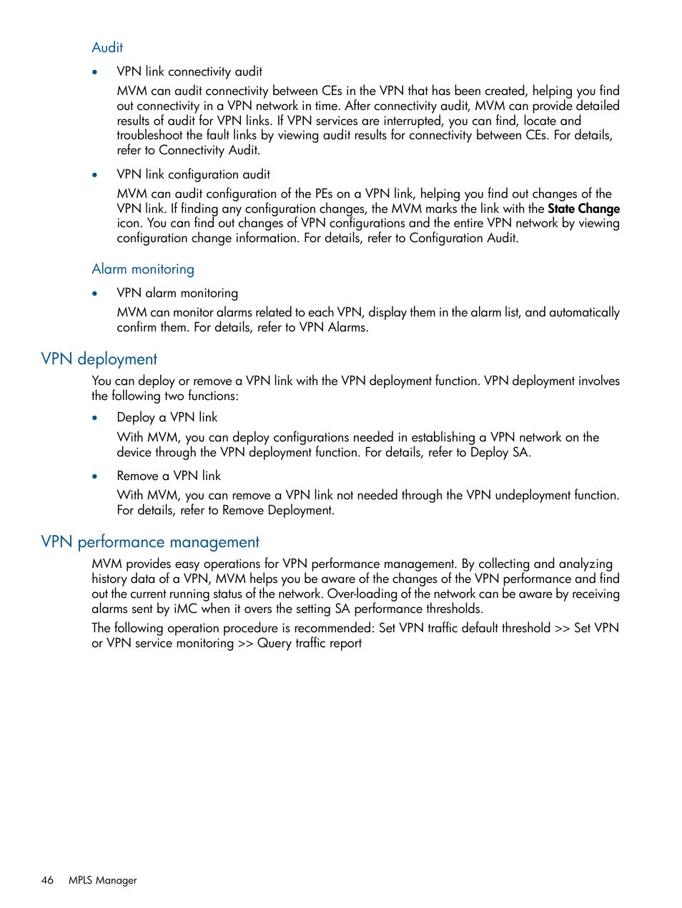 Vpn deployment, Vpn performance management, Vpn deployment vpn performance management | HP Intelligent Management Center Licenses User Manual | Page 46 / 140