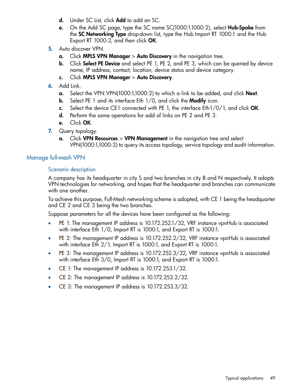 Manage full-mesh vpn | HP Intelligent Management Center Licenses User Manual | Page 49 / 140