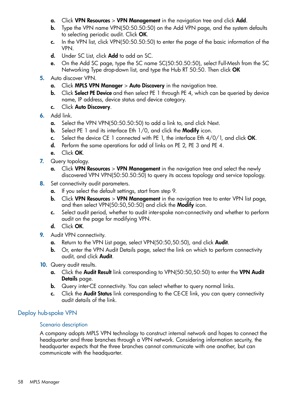 Deploy hub-spoke vpn | HP Intelligent Management Center Licenses User Manual | Page 58 / 140