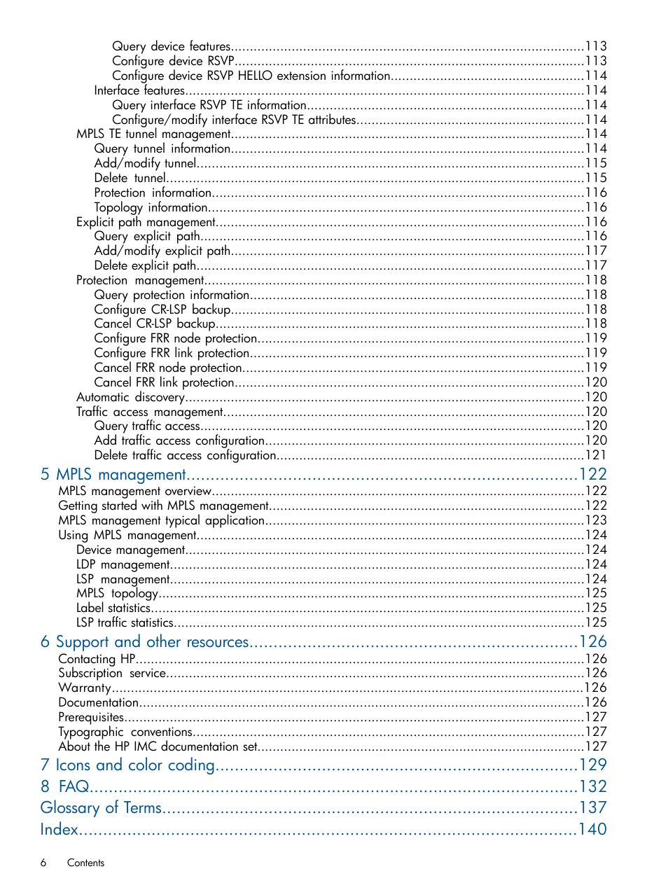 5 mpls management, 6 support and other resources | HP Intelligent Management Center Licenses User Manual | Page 6 / 140