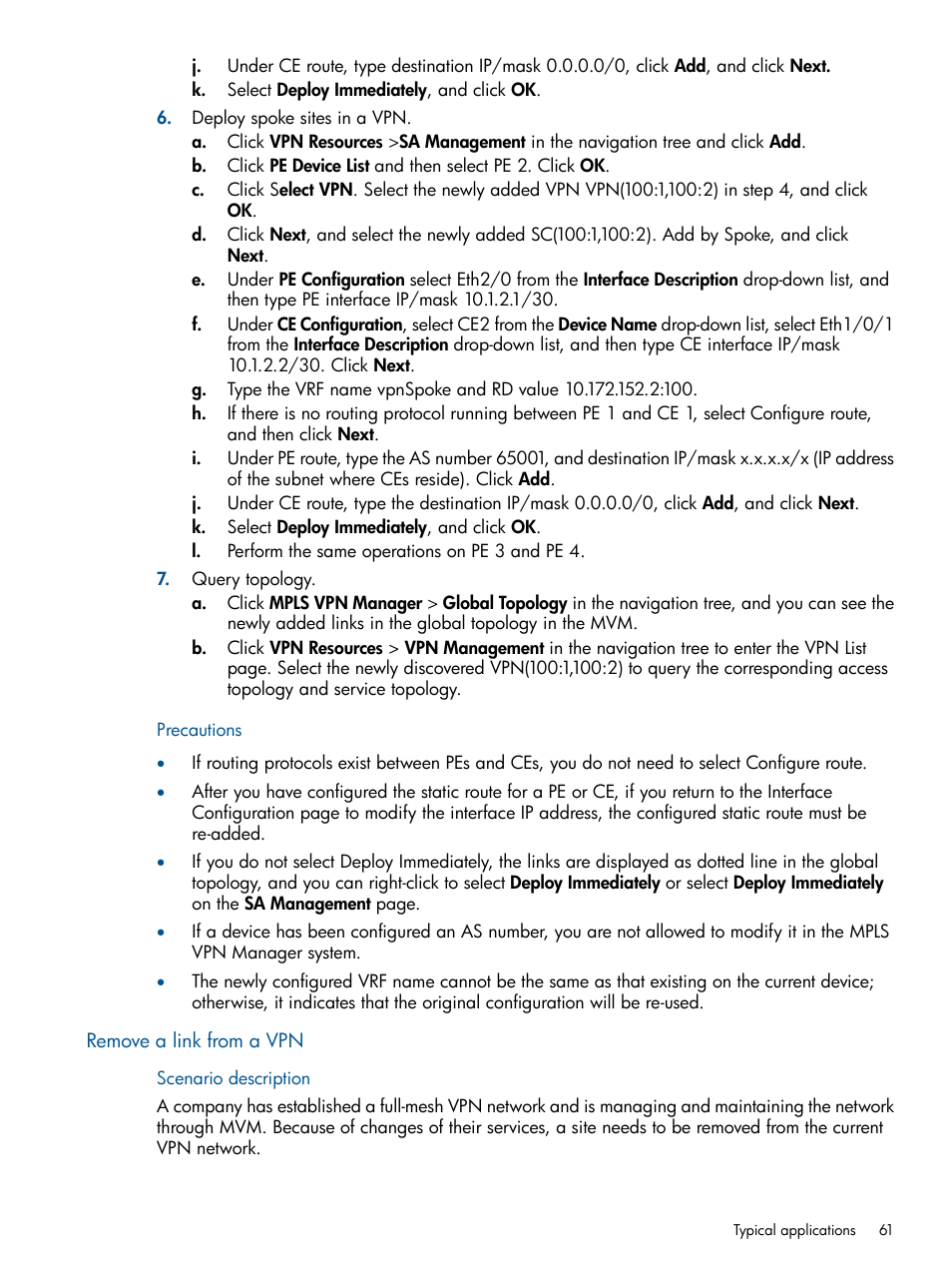 Remove a link from a vpn | HP Intelligent Management Center Licenses User Manual | Page 61 / 140