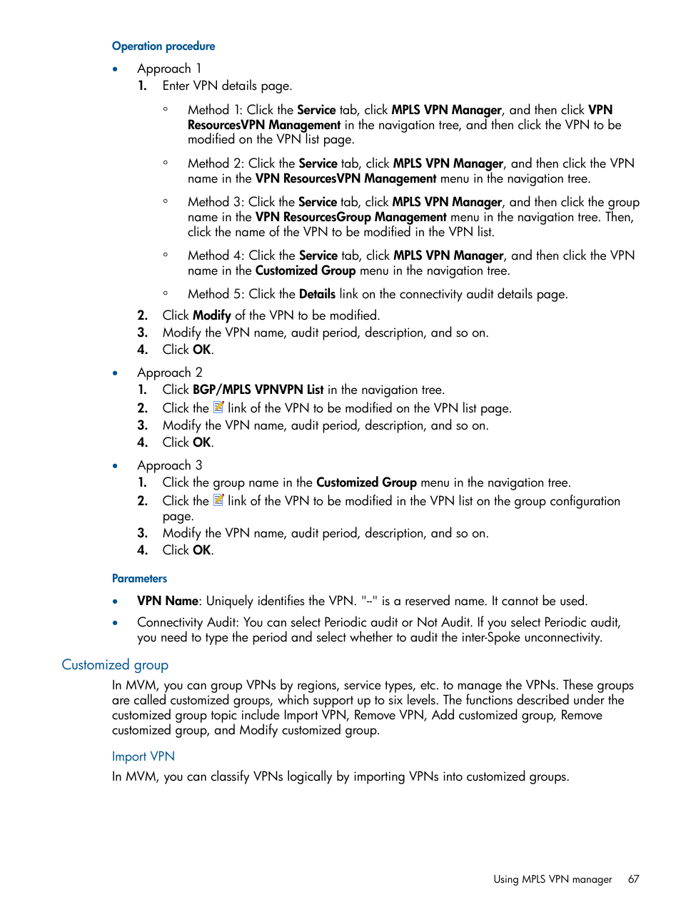 Customized group, Import vpn | HP Intelligent Management Center Licenses User Manual | Page 67 / 140