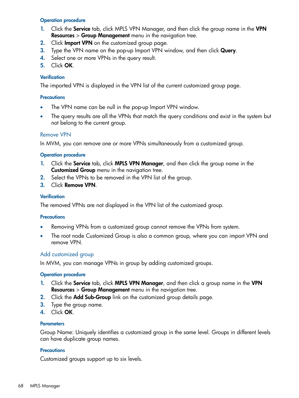 Remove vpn, Add customized group, Remove vpn add customized group | HP Intelligent Management Center Licenses User Manual | Page 68 / 140