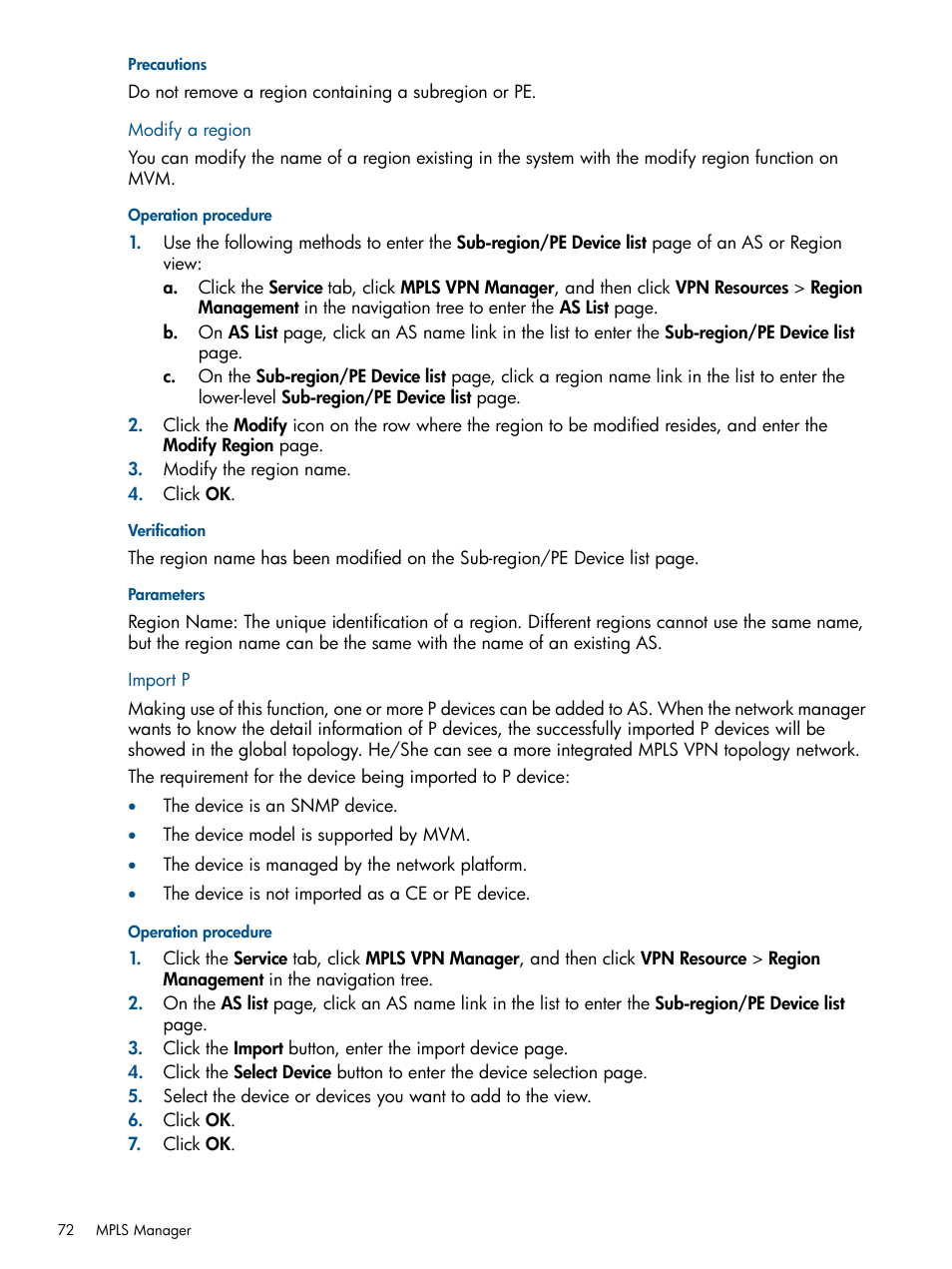 Modify a region, Import p, Modify a region import p | HP Intelligent Management Center Licenses User Manual | Page 72 / 140