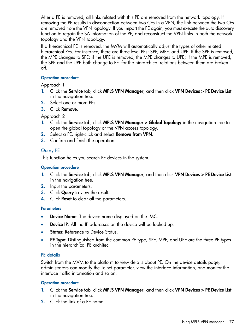 Query pe, Pe details, Query pe pe details | HP Intelligent Management Center Licenses User Manual | Page 77 / 140