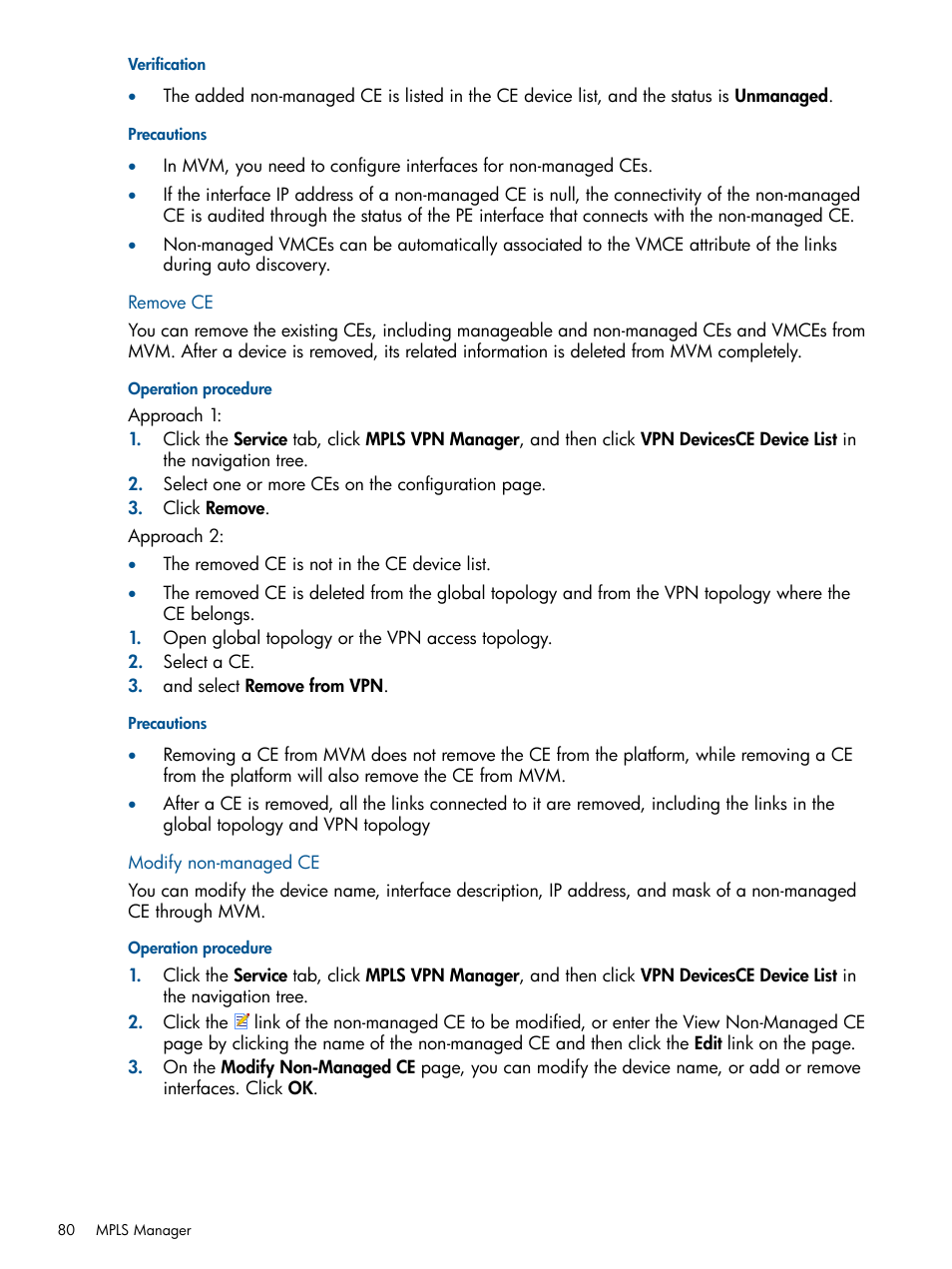 Remove ce, Modify non-managed ce, Remove ce modify non-managed ce | HP Intelligent Management Center Licenses User Manual | Page 80 / 140