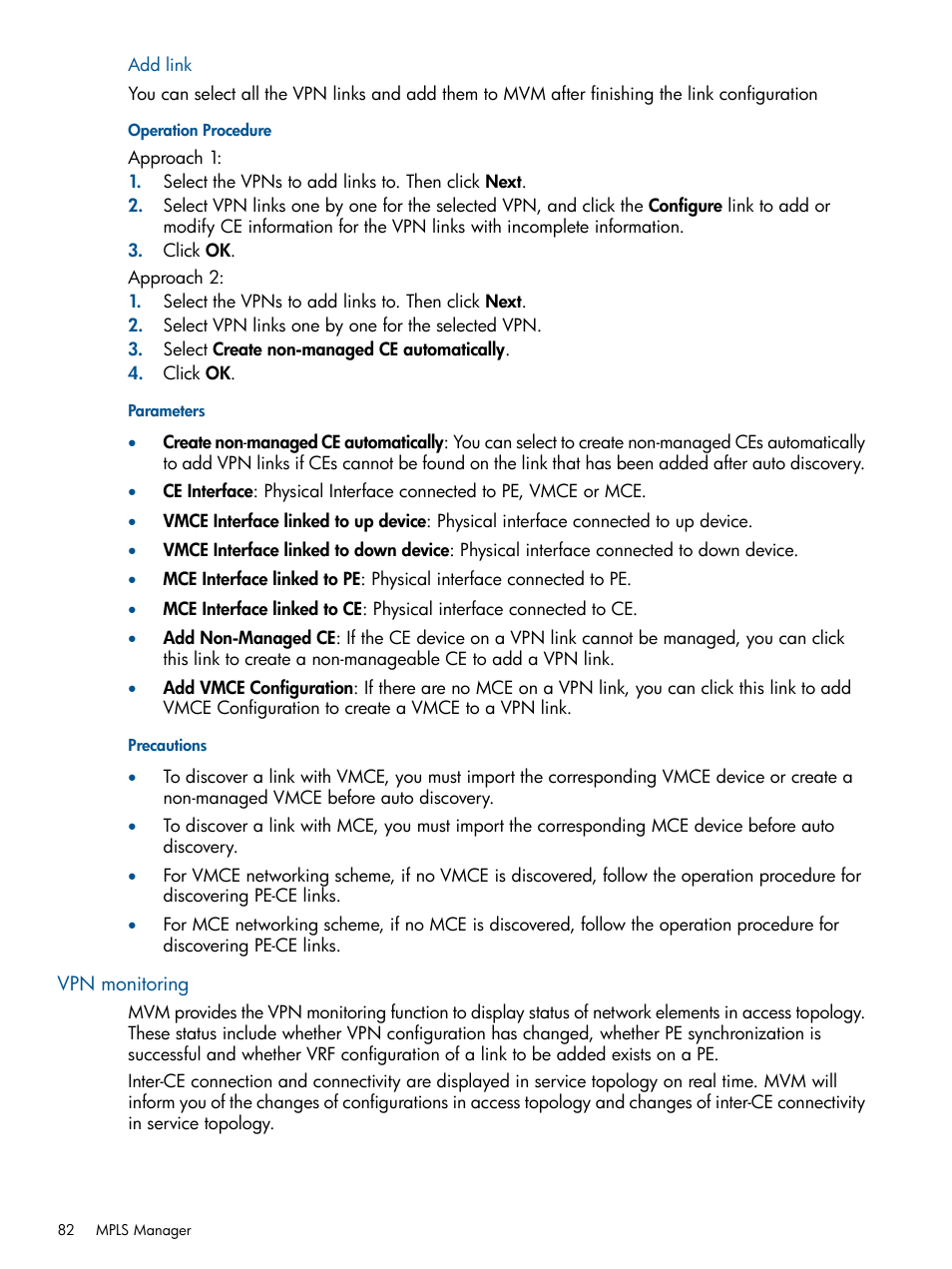 Add link, Vpn monitoring | HP Intelligent Management Center Licenses User Manual | Page 82 / 140