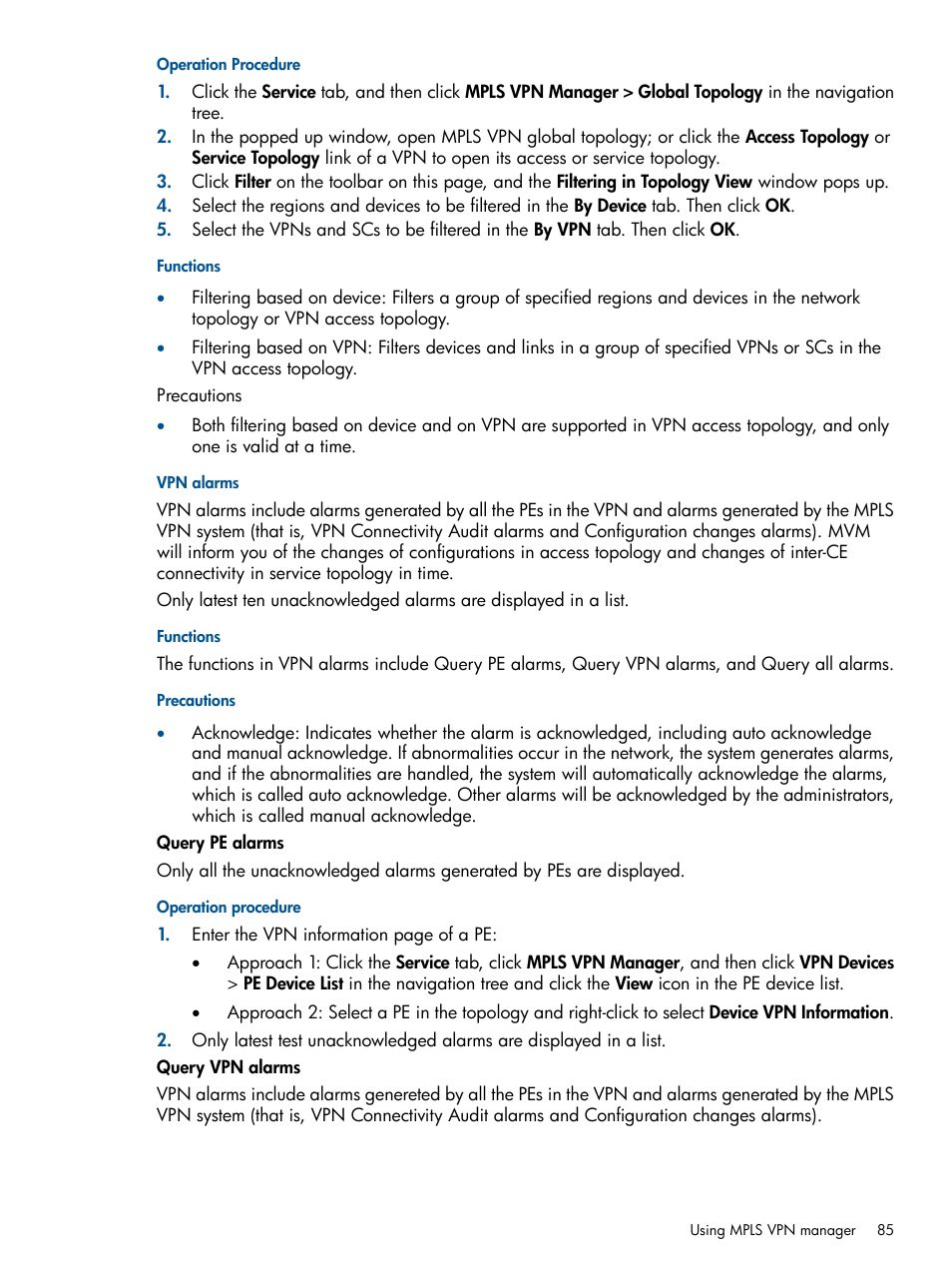 Vpn alarms | HP Intelligent Management Center Licenses User Manual | Page 85 / 140