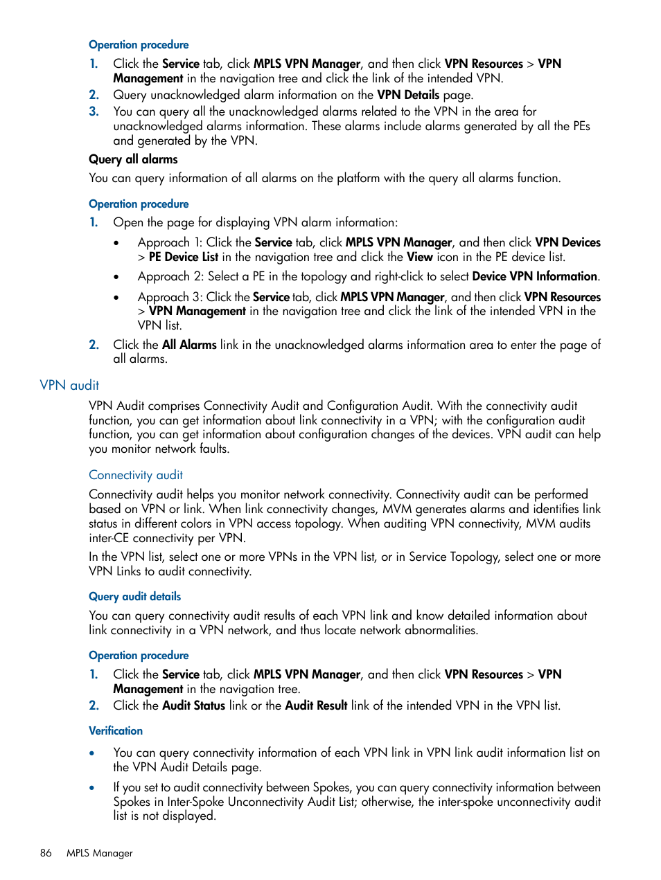 Vpn audit, Connectivity audit, Query audit details | HP Intelligent Management Center Licenses User Manual | Page 86 / 140