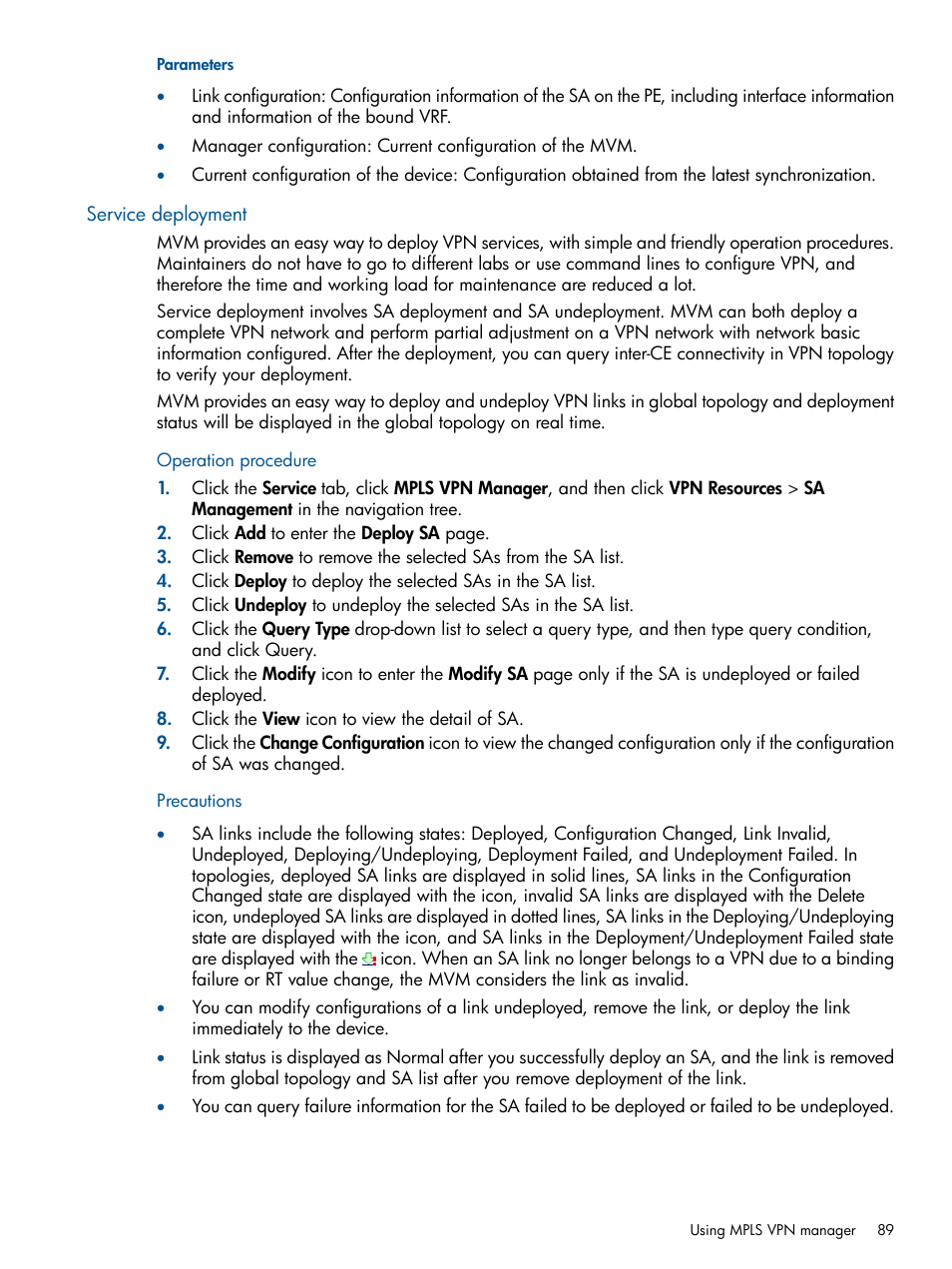 Service deployment | HP Intelligent Management Center Licenses User Manual | Page 89 / 140