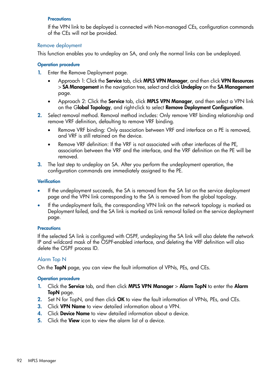 Remove deployment, Alarm top n, Remove deployment alarm top n | HP Intelligent Management Center Licenses User Manual | Page 92 / 140