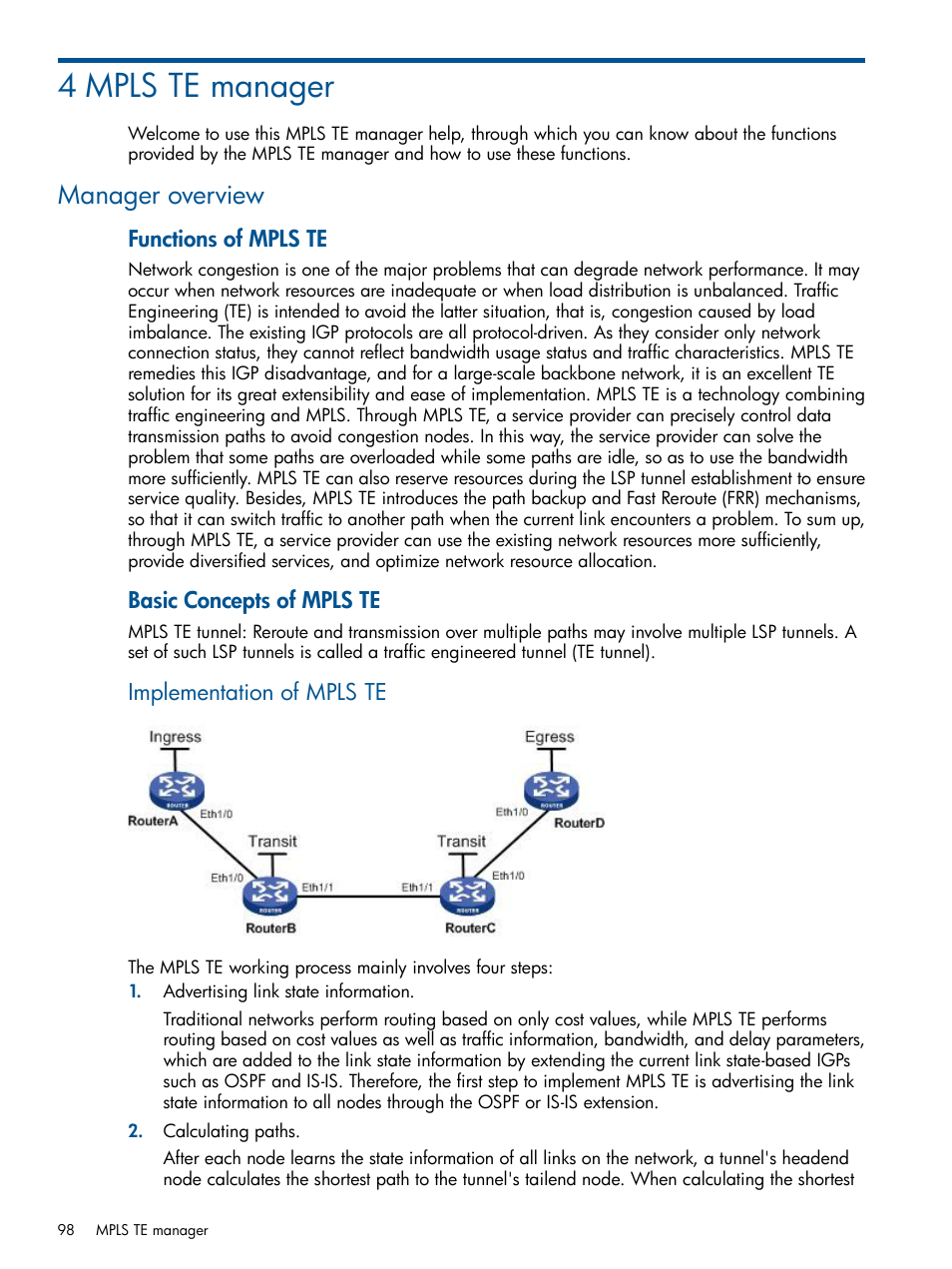 4 mpls te manager, Manager overview | HP Intelligent Management Center Licenses User Manual | Page 98 / 140