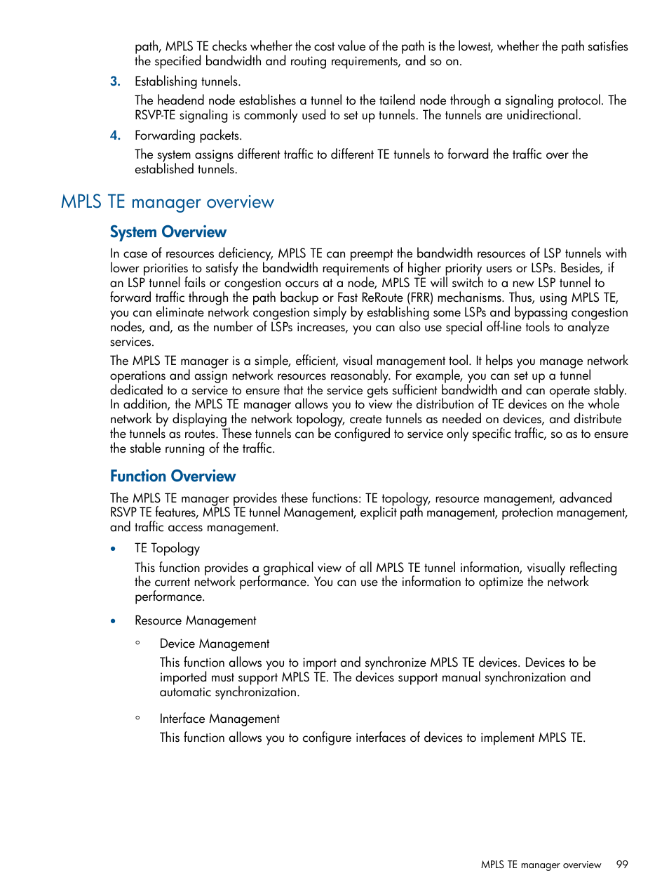 Mpls te manager overview, System overview, Function overview | HP Intelligent Management Center Licenses User Manual | Page 99 / 140