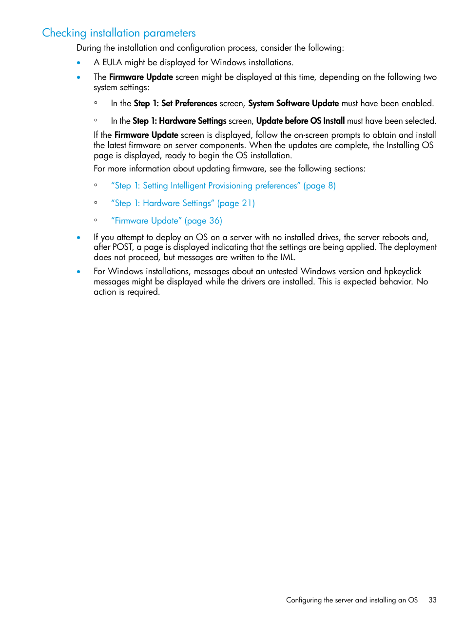 Checking installation parameters | HP ProLiant DL320e Gen8 Server User Manual | Page 33 / 91