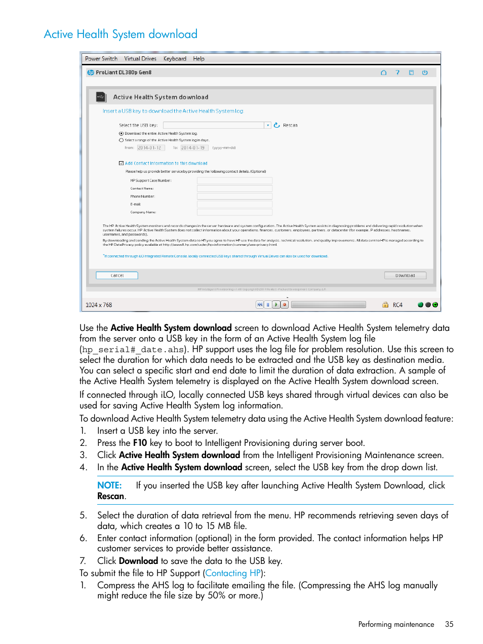 Active health system download | HP ProLiant DL320e Gen8 Server User Manual | Page 35 / 91