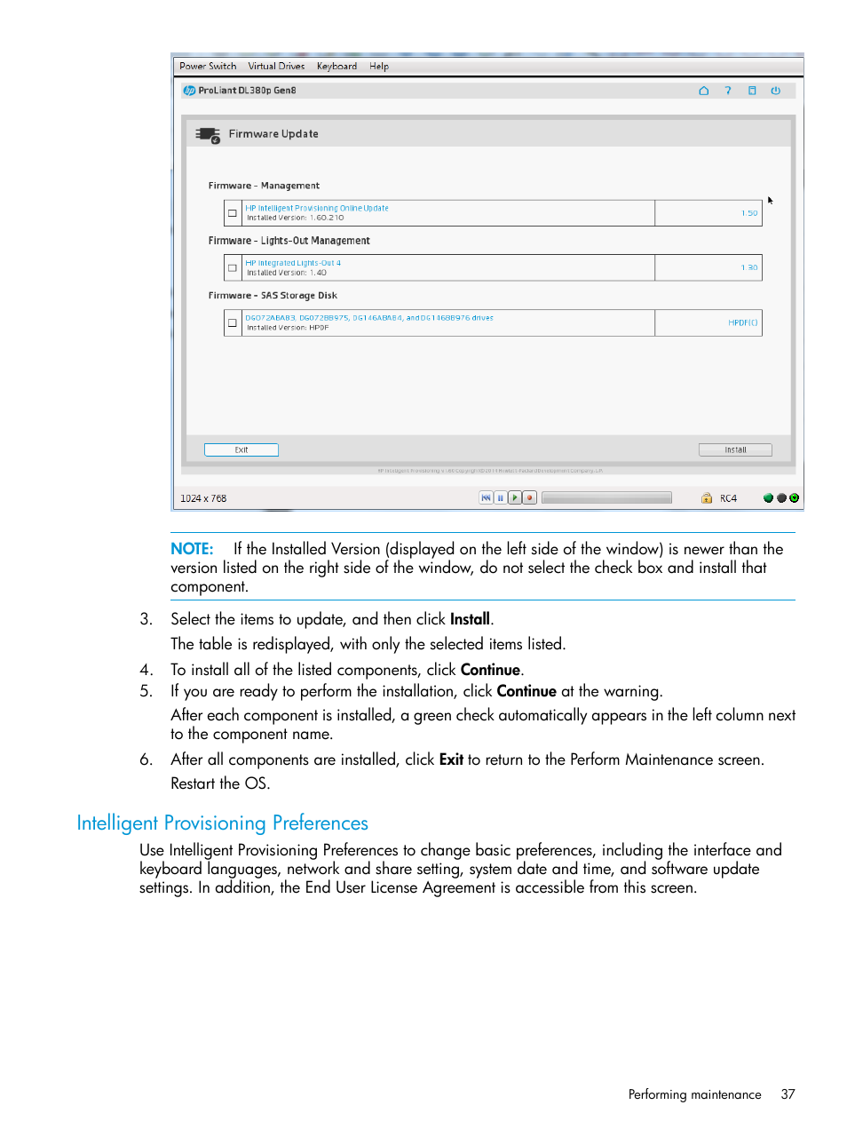 Intelligent provisioning preferences | HP ProLiant DL320e Gen8 Server User Manual | Page 37 / 91