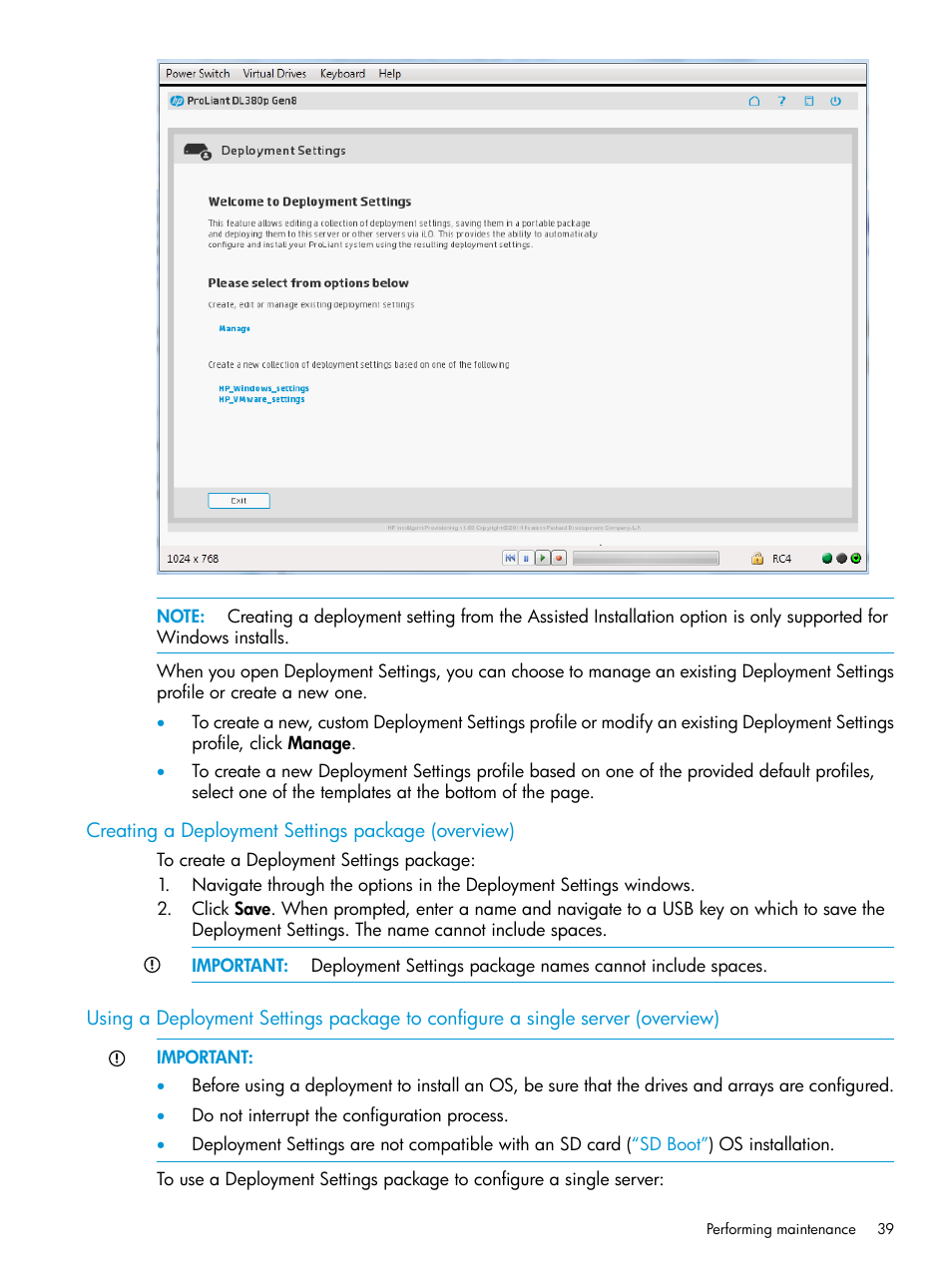 Creating a deployment settings package (overview) | HP ProLiant DL320e Gen8 Server User Manual | Page 39 / 91