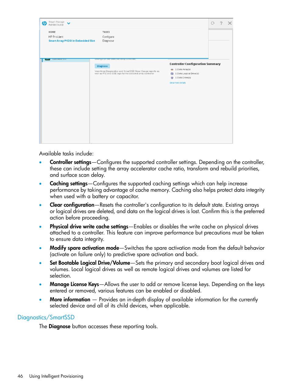 Diagnostics/smartssd | HP ProLiant DL320e Gen8 Server User Manual | Page 46 / 91