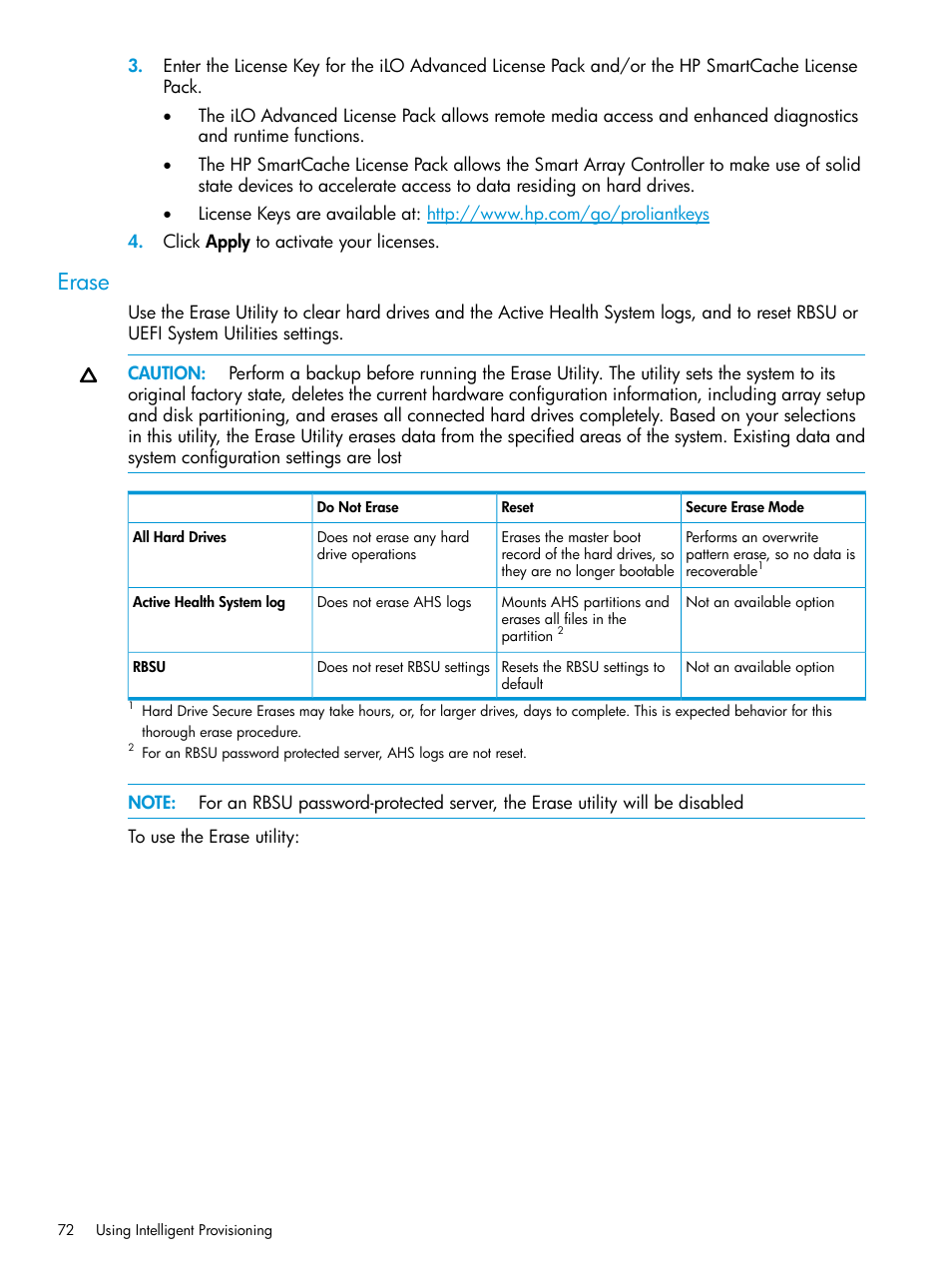 Erase | HP ProLiant DL320e Gen8 Server User Manual | Page 72 / 91