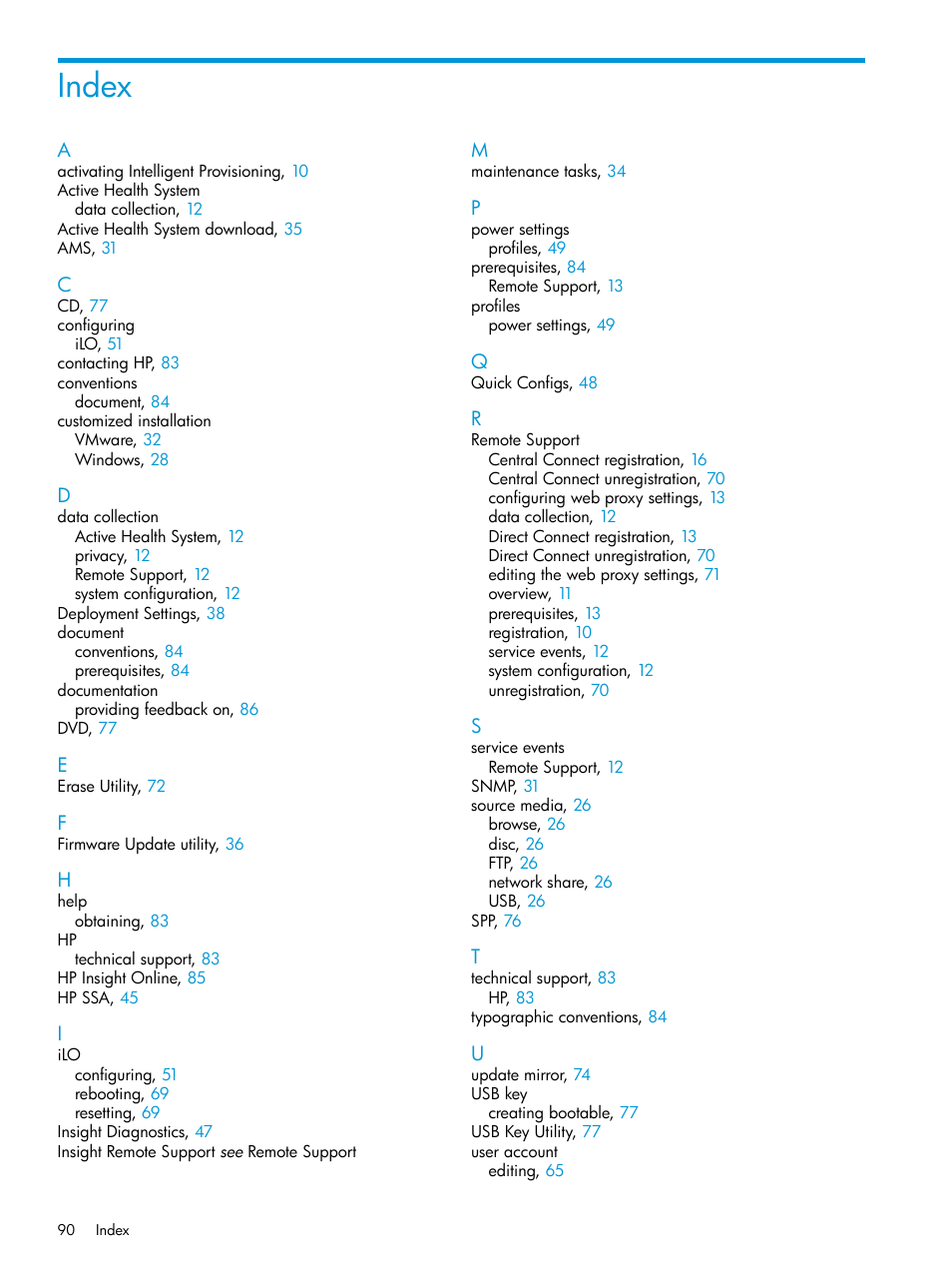 Index | HP ProLiant DL320e Gen8 Server User Manual | Page 90 / 91