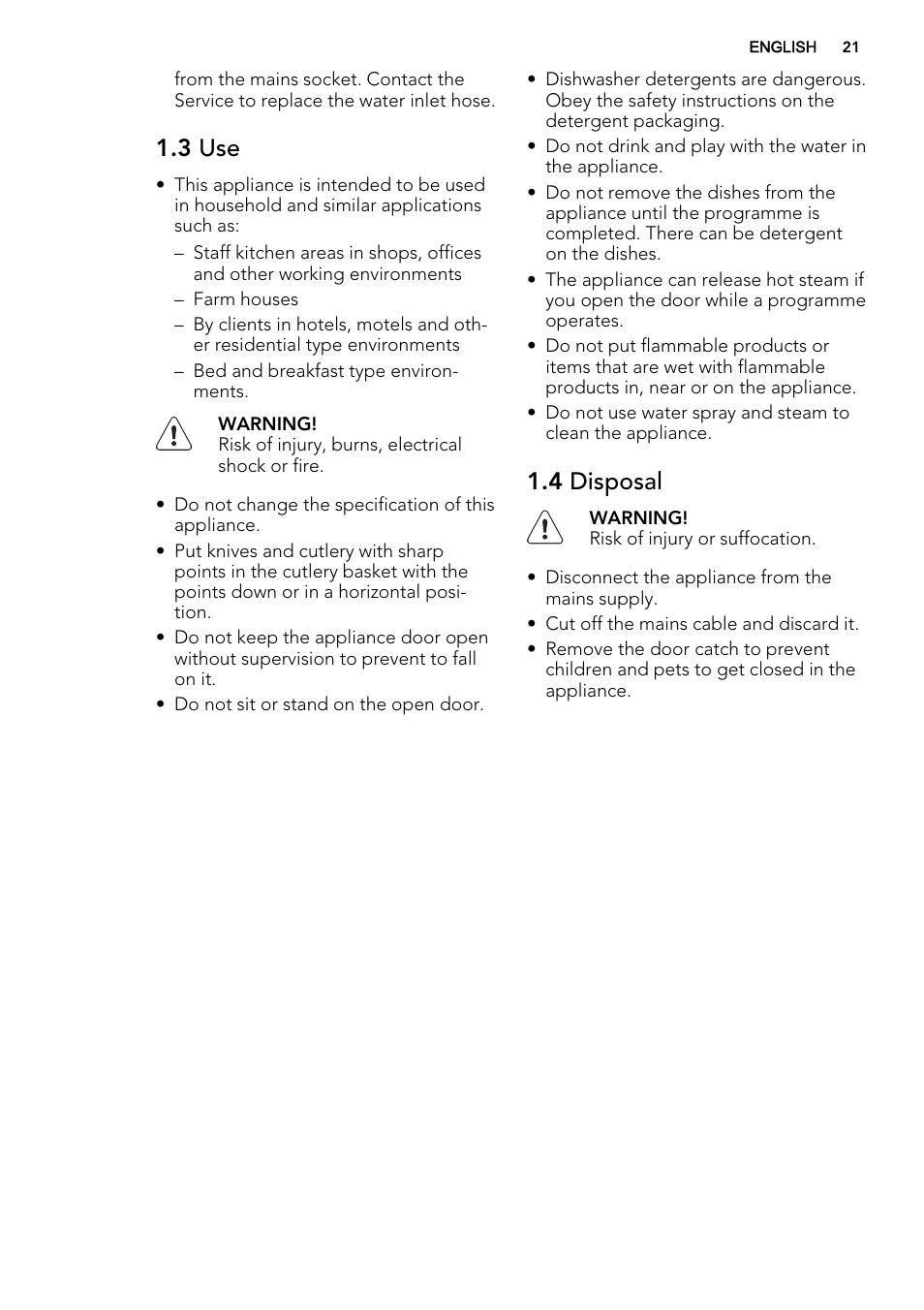 3 use, 4 disposal | AEG F88082W0P User Manual | Page 21 / 72