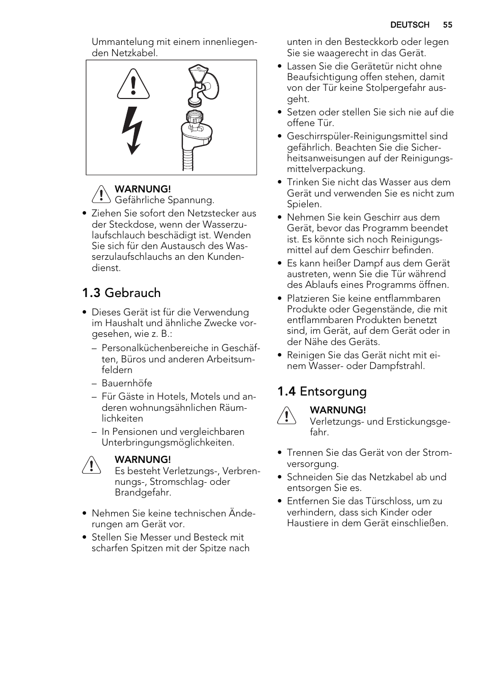 3 gebrauch, 4 entsorgung | AEG F88082W0P User Manual | Page 55 / 72