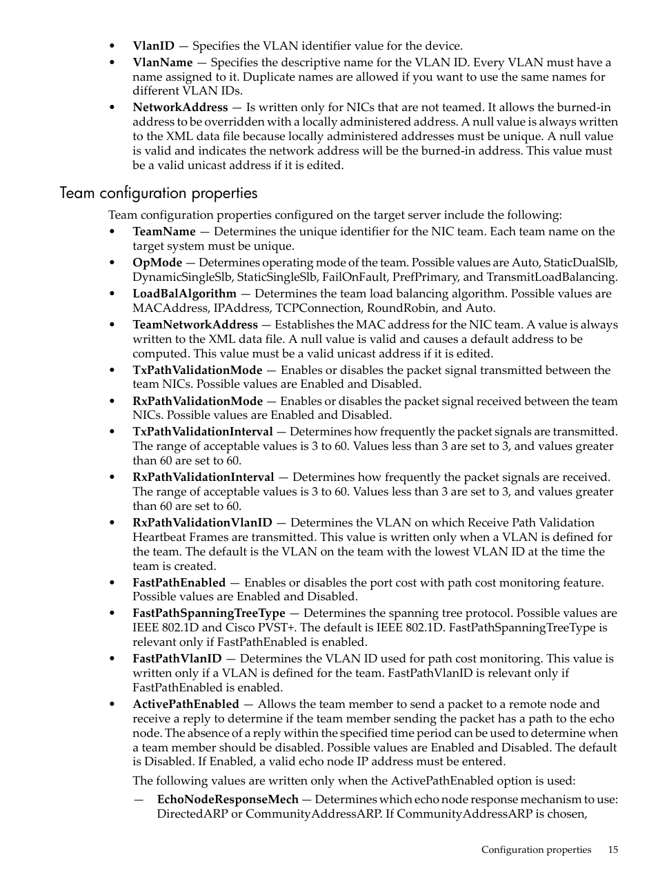 Team configuration properties | HP Integrity rx7620 Server User Manual | Page 15 / 19