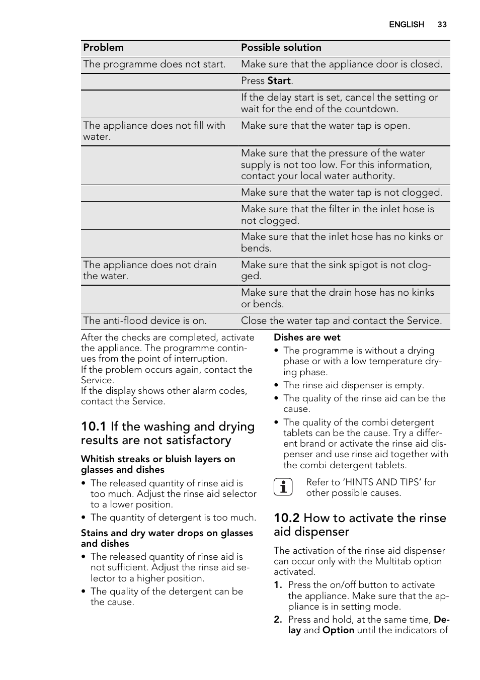 2 how to activate the rinse aid dispenser | AEG F88019W0P User Manual | Page 33 / 72