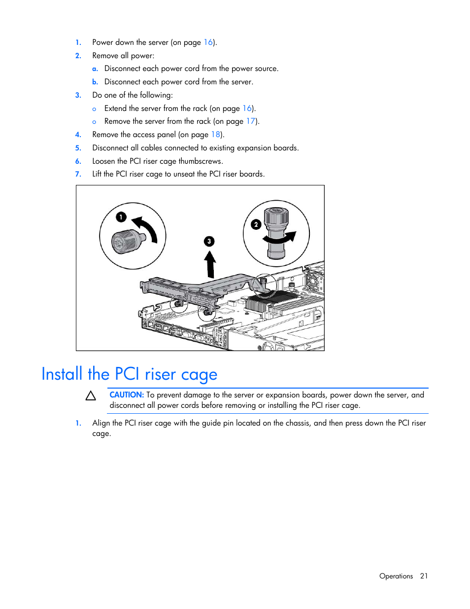 Install the pci riser cage | HP ProLiant DL320e Gen8 Server User Manual | Page 21 / 96