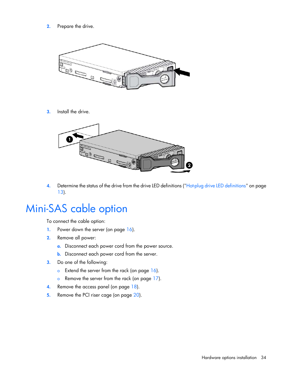 Mini-sas cable option | HP ProLiant DL320e Gen8 Server User Manual | Page 34 / 96