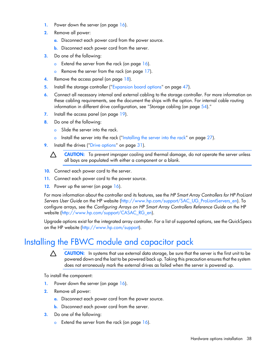 Installing the fbwc module and capacitor pack | HP ProLiant DL320e Gen8 Server User Manual | Page 38 / 96