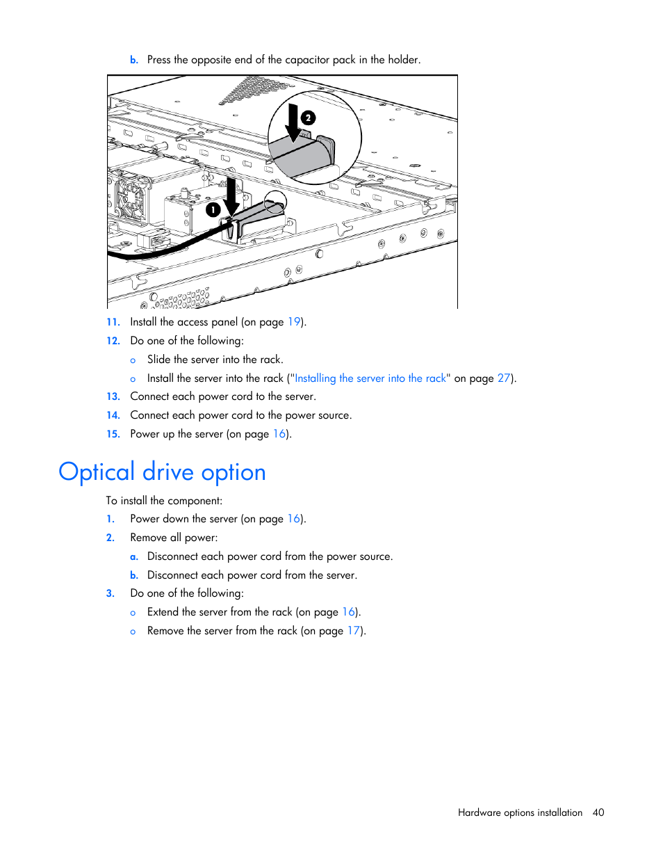 Optical drive option | HP ProLiant DL320e Gen8 Server User Manual | Page 40 / 96