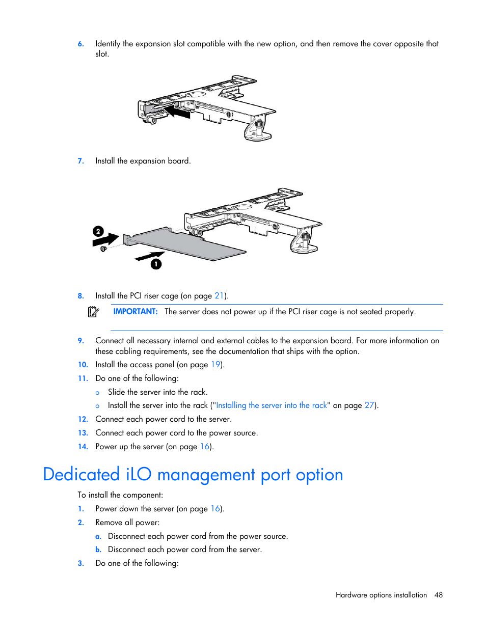 Dedicated ilo management port option | HP ProLiant DL320e Gen8 Server User Manual | Page 48 / 96