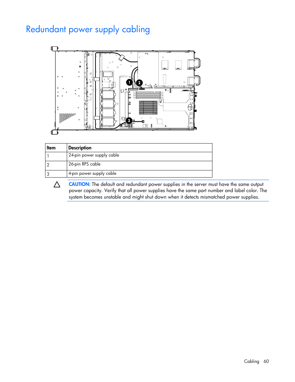 Redundant power supply cabling | HP ProLiant DL320e Gen8 Server User Manual | Page 60 / 96