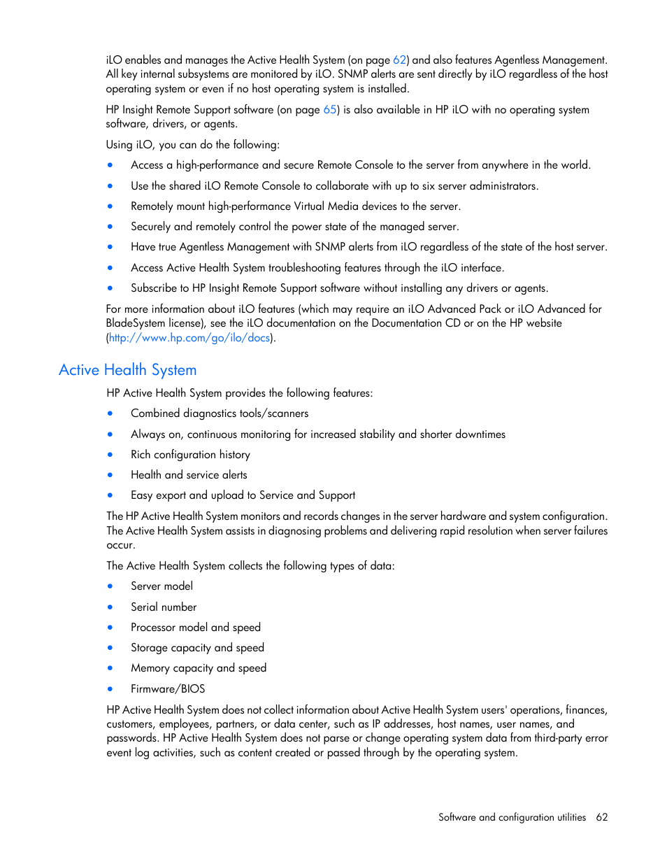 Active health system | HP ProLiant DL320e Gen8 Server User Manual | Page 62 / 96