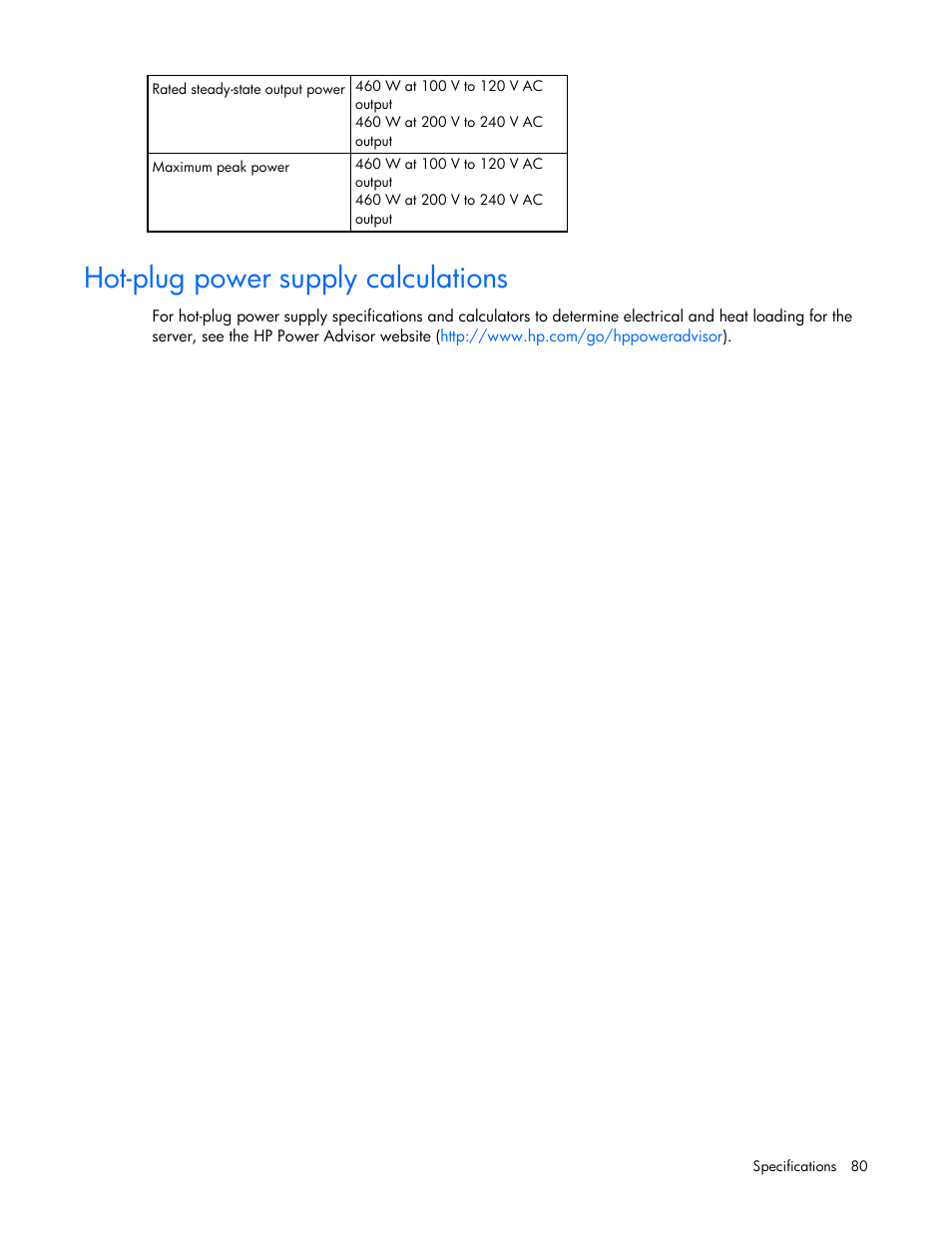 Hot-plug power supply calculations | HP ProLiant DL320e Gen8 Server User Manual | Page 80 / 96