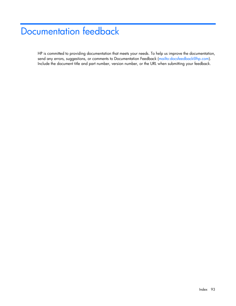 Documentation feedback | HP ProLiant DL320e Gen8 Server User Manual | Page 93 / 96