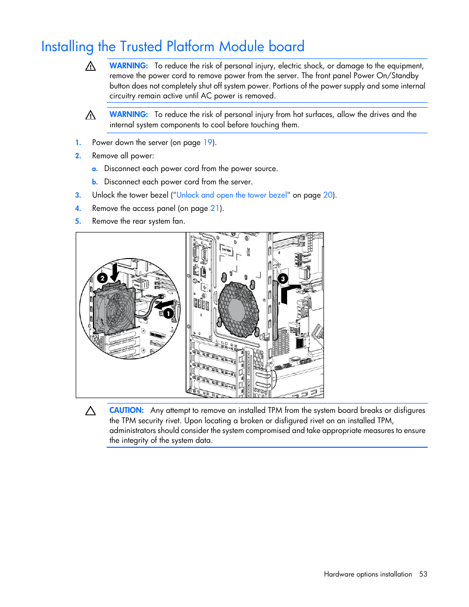 Installing the trusted platform module board | HP ProLiant ML110 G7 Server User Manual | Page 53 / 113